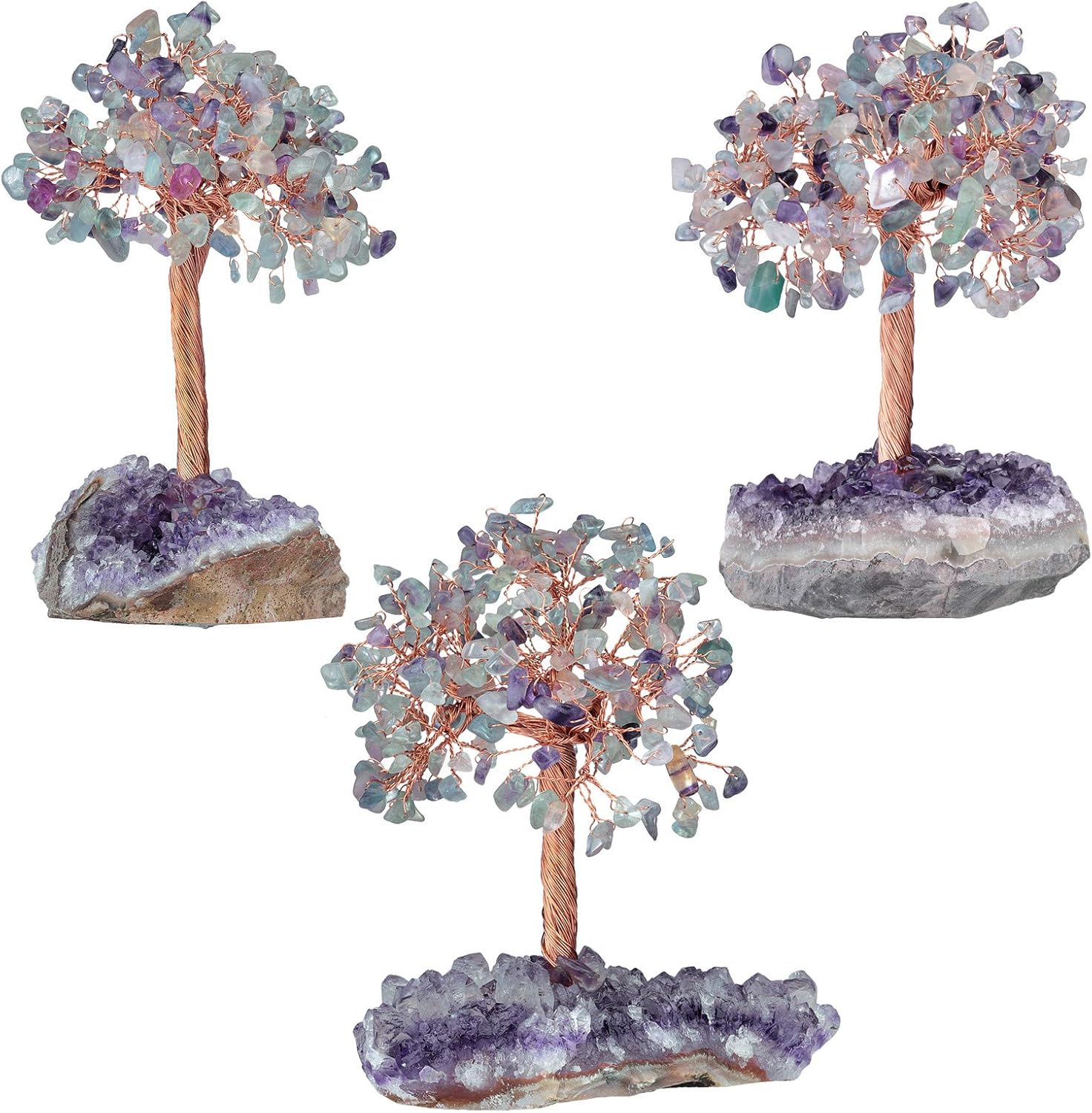 rockcloud Natural Fluorite Stone Money Tree with Amethyst Quartz Crystal Cluster Base Bonsai Tree Feng Shui Desk Decoration for Wealth and Luck 4.5"-6": Home & Kitchen