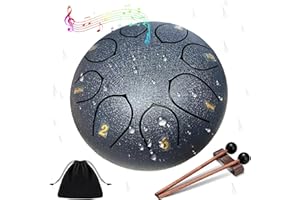 JANUA Rain Drum for Outside, 8 Note 6 Inch Steel Tongue Chime, Waterproof Musical Instrument for Garden, Chakra Drum, Outdoor Raindrum (Navy Blue)