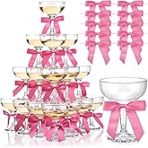 Zopeal Set of 30 Plastic Martini Glasses 5 oz Champagne Flutes Margarita Cocktail Glasses with Bow 2.8 Inch for Valentines Birthday Bachelorette Party Home Bar Wedding Champagne Towers (Pink)