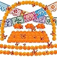 65pcs Day of The Dead Decorations Set,Include 1 Artificial Marigold Garland,30 Marigold Flowers with Stem,10 Mexican Banners Papel Picado,24 Butterfly for Dia De Los Muertos Indian Diwali Altar Decor