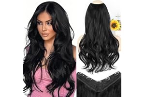 ALXNAN Clip in Hair Extensions, Black Long Wavy Hair Extensions for Women Clip Ins Soft Full Head Synthetic Hairpieces 20 Inch