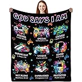 CIUGOIG Christian Gifts for Men Boys, God Says I Am Gamer Blanket 50"x60", Inspirational Religious Birthday Gifts for Game Lover Bible Verse Blanket, Gaming Gifts for Gamer, Christian Game Gifts