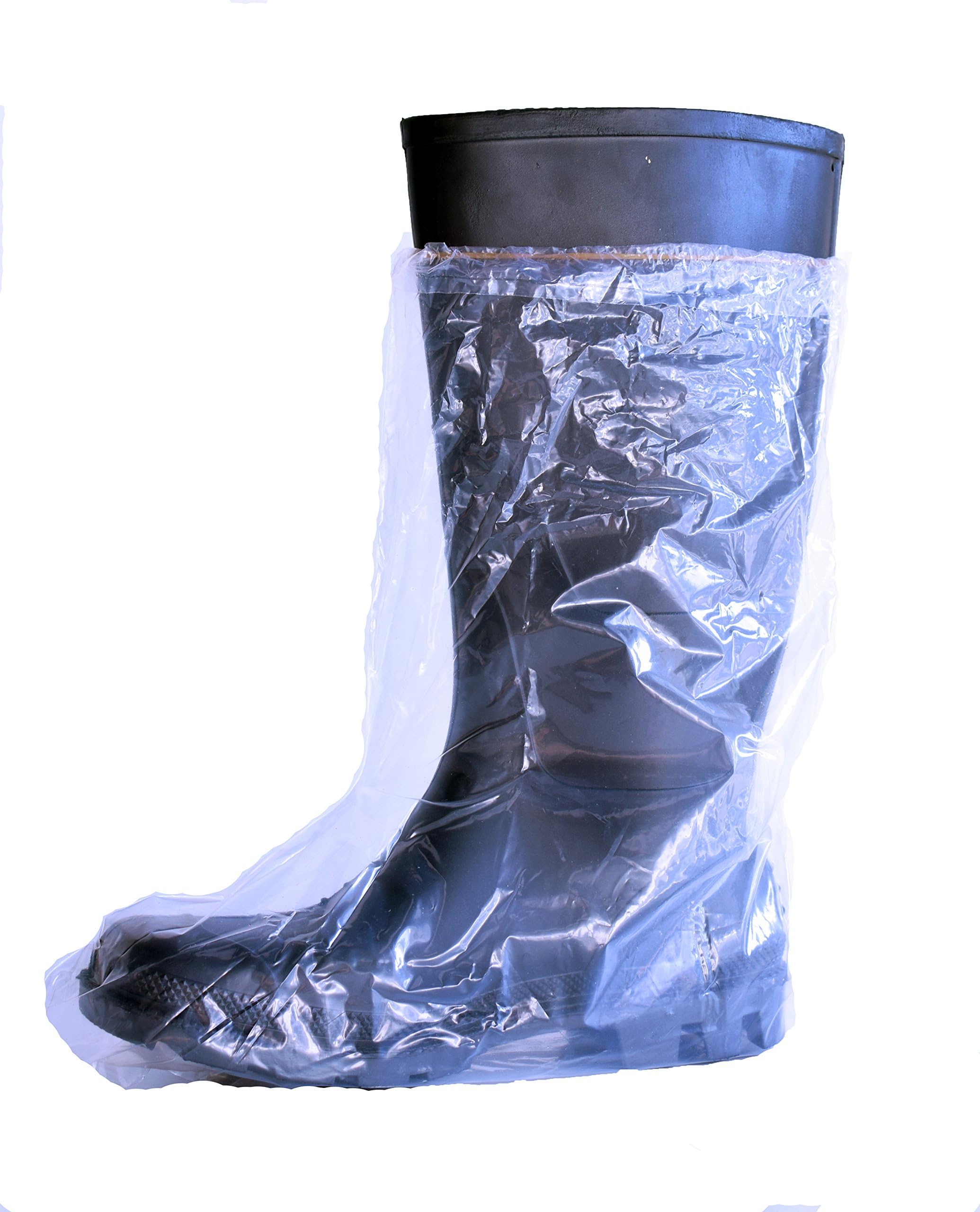 Pack of 50 pcs Extra Strong Calf-Lenght Disposable Overshoes by ASPRO - Transparent - Waterproof - Tearproof - Long Life Shoe Protectors - Heavy Duty - One Size - Material PE - 60 My Shoe Covers