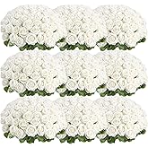 Auihiay 154pcs Roses Artificial Flower - Realistic White Fake Roses for Wedding Centerpieces, Table Decor, Valentine's Day, Mother's Day, and Home Party Decorations