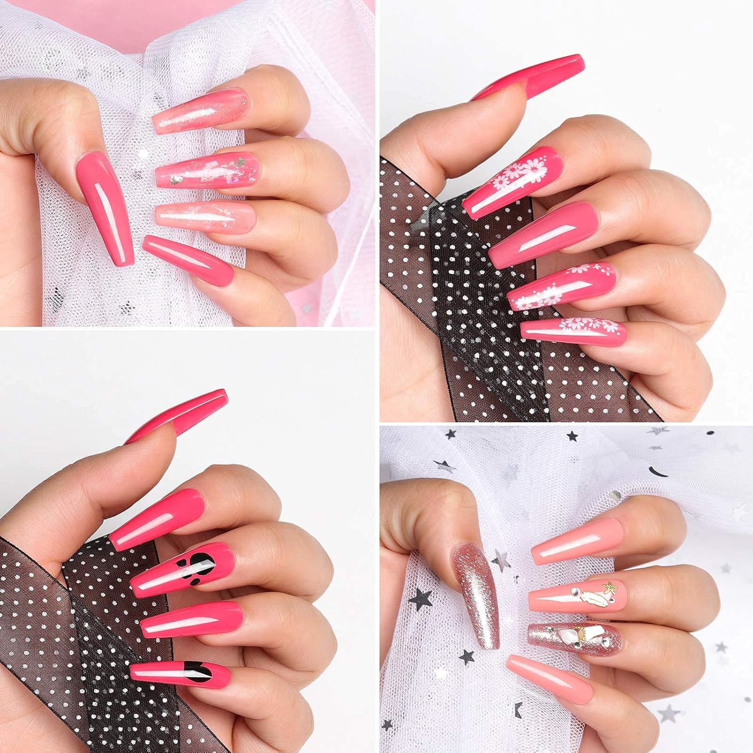 TOMICCA Pink Red Black Gel Nail Polish Kit with 48W UV/LED Light 6 Colors Gel Polish Set with Base Top Coat, DIY Manicure Tools Essentials Nail Art Decorations Rhinestones Set : Beauty