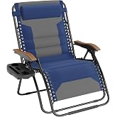 PHI VILLA XXL Oversized Padded Zero Gravity Chair, Foldable Patio Recliner, 30" Wide Seat Anti Gravity Lounger with Cup Holde