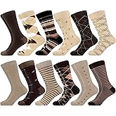 WeciBor Men's Patterned Dress Socks - 6/12 Pairs Seamless Cotton Crew Socks for Business, Office & Daily Wear