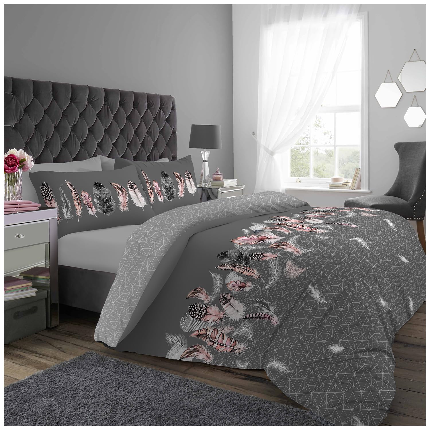 Gaveno Cavailia Luxurious Feathers Bed Set with Duvet Cover and Pillow Cases, Polyester-Cotton, Grey, Double