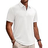 Alimens & Gentle Mens Polo Shirts Short Sleeve Textured Knit Casual Beach Vacation Stretchy Golf Shirts