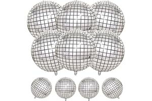 LAPOHI 10 Pcs Disco Ball Balloons, 70s Disco Party Decorations, 22 Inch 10 Inch 4D Large Disco Ballons Round Metallic Silver Disco Mylar Foil Balloon, Disco Theme Party Decorations Supplies