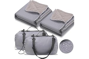 Tranqun 2 Large Outdoor Blanket 78'' x 55'' Quilted Windproof Waterproof Fleece Sandproof Stadium Foldable Warm Blanket for Camping Picnic Sporting Events Cold Weather (Gray)