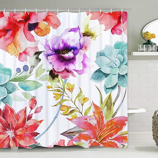 Amazon Com Flower Shower Curtains Red Floral Shower Curtain With