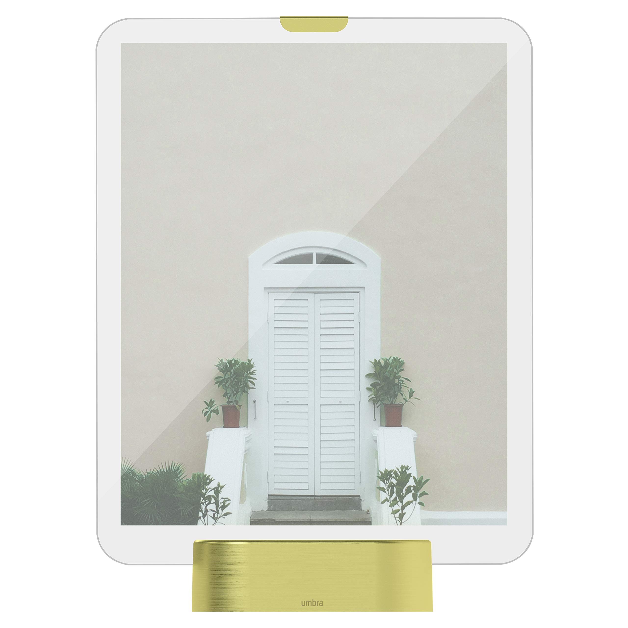 Umbra Glo, 8x10-Picture-Frame, Illuminated Glass-Photo Display, USB Powered with-LED Lights, -Matte Brass Base