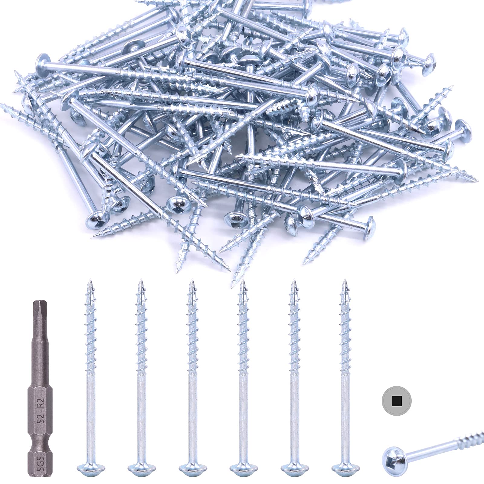 Hilitchi M4 Alloy Steel Zinc Pocket Hole Screws Weather Resistant Square Drive Screw Wood Screws with Square Drive (2 1/2 Inch Coarse Thread-160PCS) โ image 1