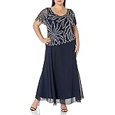 J Kara Womens Plus Size Beaded Short Sleeve Long Gown