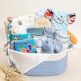Baby Boy Gifts Basket,Newborn Baby Gifts for Boys with Blanket Rattle Toys,Baby Shower Gift for New Parents,Gender Reveal Gift