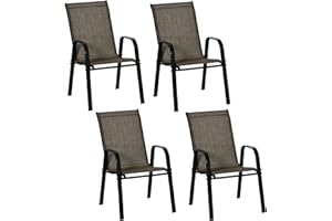 Outsunny 4-Piece Outdoor Dining Chairs, Stackable Patio Dining Chairs with Armrests, All Weather Breathable Fabric, Metal Fra