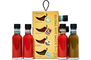 Thoughtfully Gourmet, Global Hot Sauce Gift Set, Internationally Inspired Flavors Include Puerto Rican Mango Habanero, Mexican Style Hot Sauce & More, Set of 4