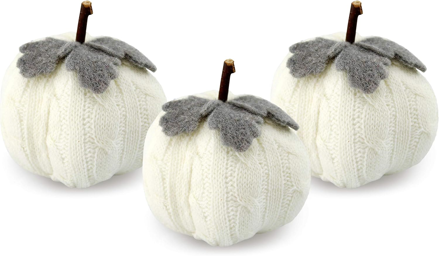 AuldHome Sweater Pumpkins (Set of 3, White); Fall Thanksgiving Table Topper Seasonal Decor for Centerpieces, Shelf Decor, Home and Office