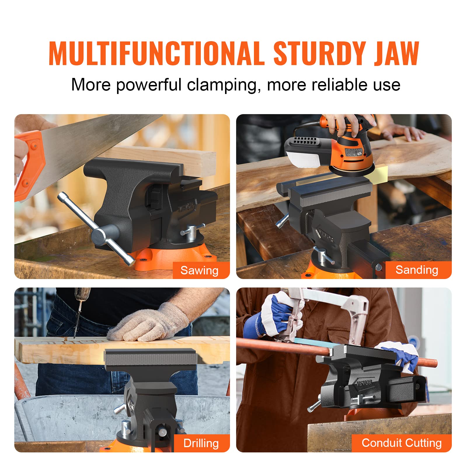 thumbnail image 2 of VEVOR Bench Vise, 8" Jaw Width, 8" Max Jaw Opening Multipurpose Vise With 360 Swivel Locking Base 3 7 Throat Depth Black 2 of 12