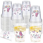 50 Pieces Butterfly Plastic Cups, 12 Oz Butterflies Floral Plastic Clear Disposable Drinking Cups for Spring Summer Party Favor Baby Shower Birthday Wedding Party Supplies