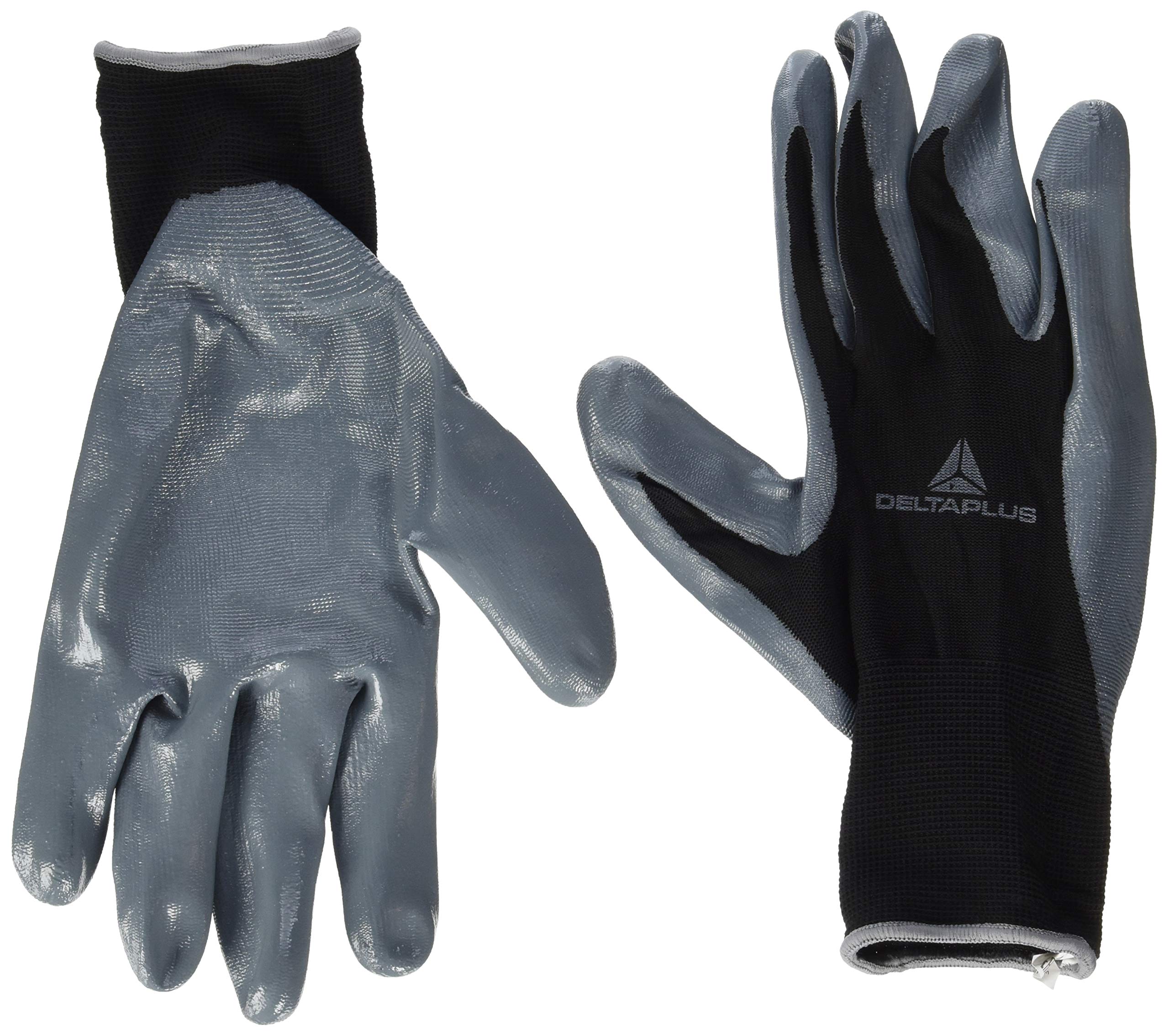 Delta Plus DPVE712GR Polyester Knitted Glove / Nitrile Palm, Black/Grey, Size 11