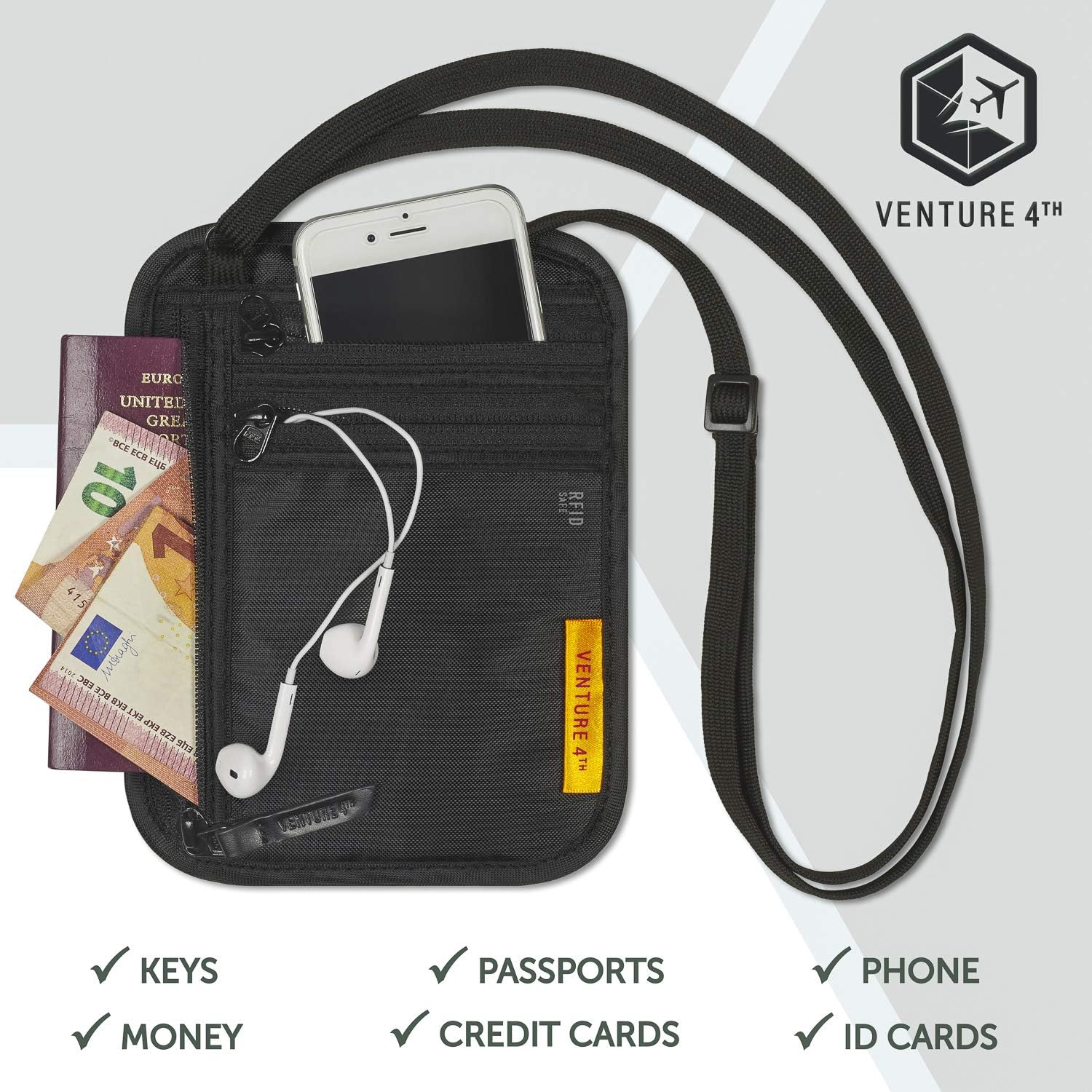  | Slim Minimalist Design Travel Neck Wallet, RFID Blocking Passport Holder for Men & Women – Ideal Security Neck Pouch to Keep your Cash, Credit Cards and Phone Safe When Traveling (Black) | Travel Wallets