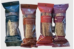Salumi Chicago Artisan Salami (Variety) - Uncured, Gluten Free, Sugar Free, Keto Snack (4 x 5.3 oz.) Soppressata, Finocchiona, Barolo, Spanish Chorizo. Hand Toasted Spices, slowly fermented. No Cane Sugar, No Dextrose, No MSG, No lactose