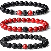 XIANNVXI Natural Stone Beads Bracelet for Men Crystal Bracelets 8MM Tiger Eye Lava Rock Obsidian Beaded Bracelet Set Black/Red/Blue Crystal Beaded Bracelets for Men