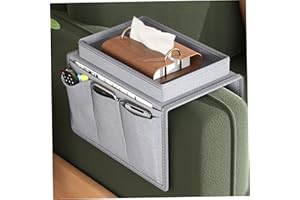 Sofa Arm Tray, Waterproof Armchair Tray TV Remote Control Couch Cup Holder with 4 Bags for Drinks Phone Magazine Book Snacks 