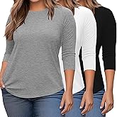 Ficerd 3 Pack Plus Size Tops for Women Dressy 3/4 Sleeves Crew Neck T Shirt Loose Fit Casual Basic Tunic Blouses Tee