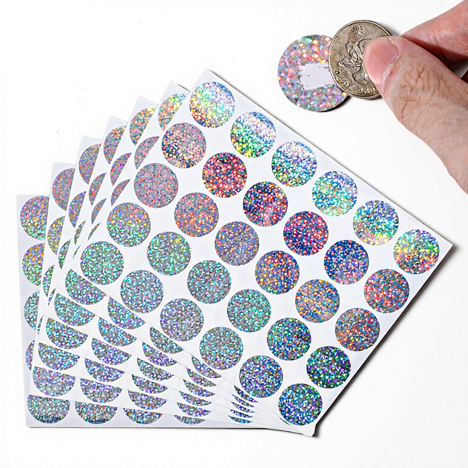 Elegaperma 210 Pcs Holographic Scratch Off Stickers, Holographic Shiny Scratch Stickers 1 Inch Round Self Adhesive, Metallic Scratchs Card Sticker for DIY Craft Party Game Gift Card Classroom Reward