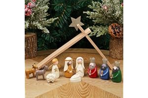 Juegoal Christmas Nativity Sets, Set of 11 Mini Nativity Scene Resin Figurines, Xmas Holy Family Cute Table Ornaments, Religious Holiday Collection Gifts, Baby Jesus Nativity Mantle Shelf Decor