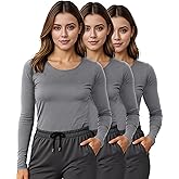 NY Threads 3 Pack Nurse Underscrub Long Sleeve Women Slim fit Under Scrub Shirt