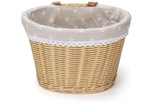 CXWXC Bike Basket - Front Bicycle Bike Basket for Girls Women - Handmade Woven Wicker Bike Baskets with Liner Detachable, Adj