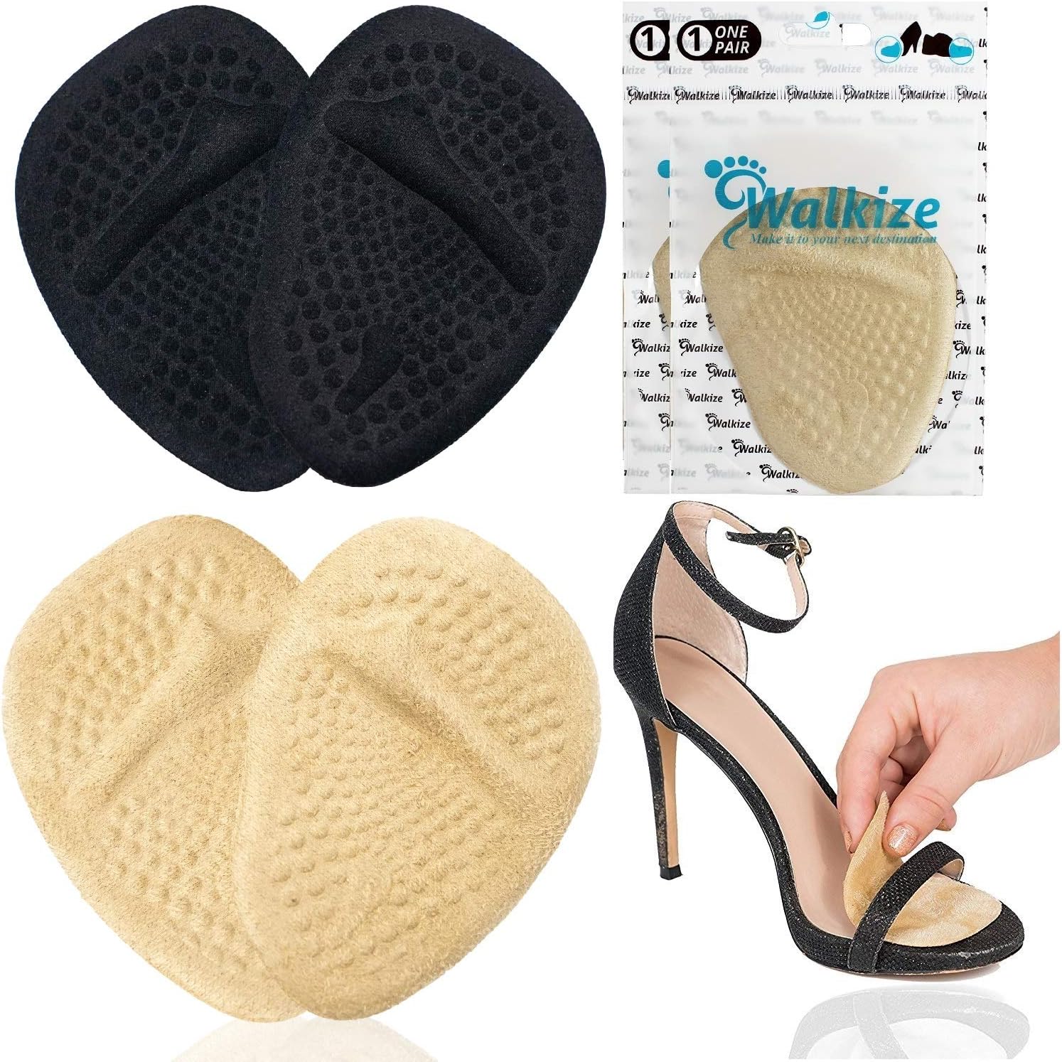 Metatarsal Pads | Metatarsal Pads for Women | Ball of Foot Cushions (2 Pairs Foot Pads) All Day Pain Relief and Comfort One Size Fits Shoe Inserts for Women (Black & Beige): Health & Personal Care