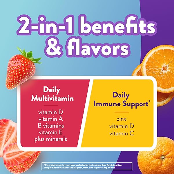 VITAFUSION MULTI+ IMMUNE SUPPORT* – 2-IN-1 BENEFITS & FLAVORS – ADULT GUMMY VITAMINS WITH VITAMIN C, ZINC, DAILY MULTIVITAMINS, 90 COUNT