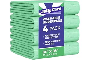 JOLLY CARE Washable Underpads Waterproof, 4 Pack 36" x36'' Heavy Absorbency Incontinence Bed Pads, Bed Wetting Pads for Adults, Elderly, Kids and Pets, Soft Reusable Changing Pads for Bed