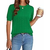 Zeagoo Cable Short Sleeve Sweaters for Women Summer Spring Cute Tops 2026 Trendy Business Causal Outfits Work Blouses Clothes