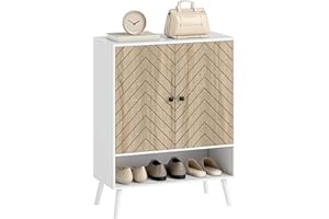 HOMCOM Shoe Cabinet, 5-Tier Freestanding Shoe Storage Cabinet with Doors, Adjustable Shelves, Holds 15 Pairs of Shoes, for En