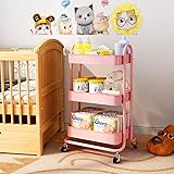 3-Tier Rolling Cart, HERJOY Metal Utility Cart with