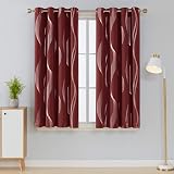 Deconovo Christmas Curtains Silver Wave Foil Blackout 2 Panels 52x63 Red view 2