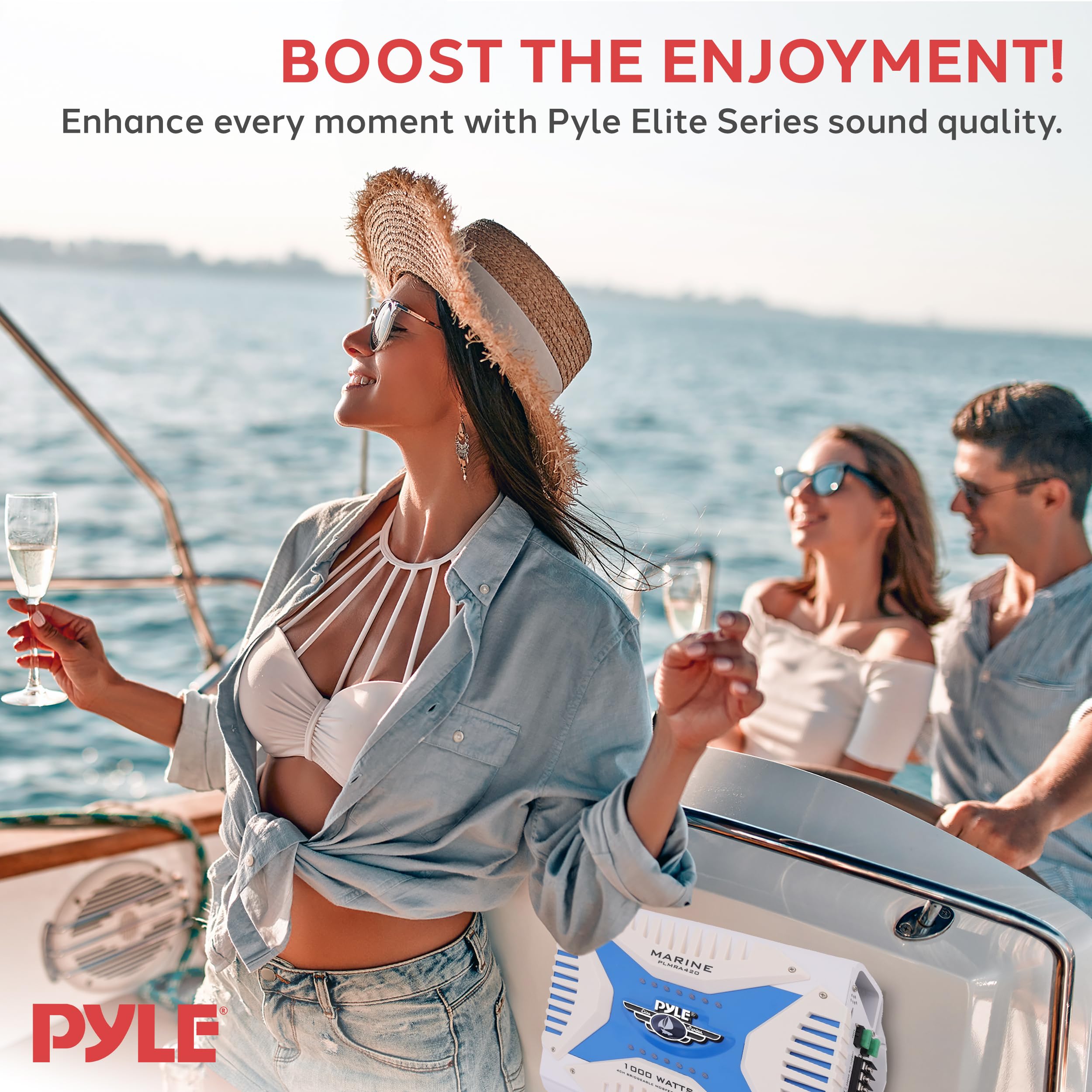 Pyle Hydra Marine Amplifier - Upgraded Elite Series 1000 Watt 4 Channel Bridgeable Amp Tri-Mode Configurable, Waterproof, MOSFET Power Supply, GAIN Level Controls and RCA Stereo Input - PLMRA420