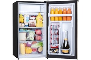 Tehanld 3.2 Cu.Ft Mini Fridge with Freezer, Mini Fridge for Bedroom Office, Small Refrigerator Fridge with Reversible Door, Low Noise, Energy Saving, Champagne