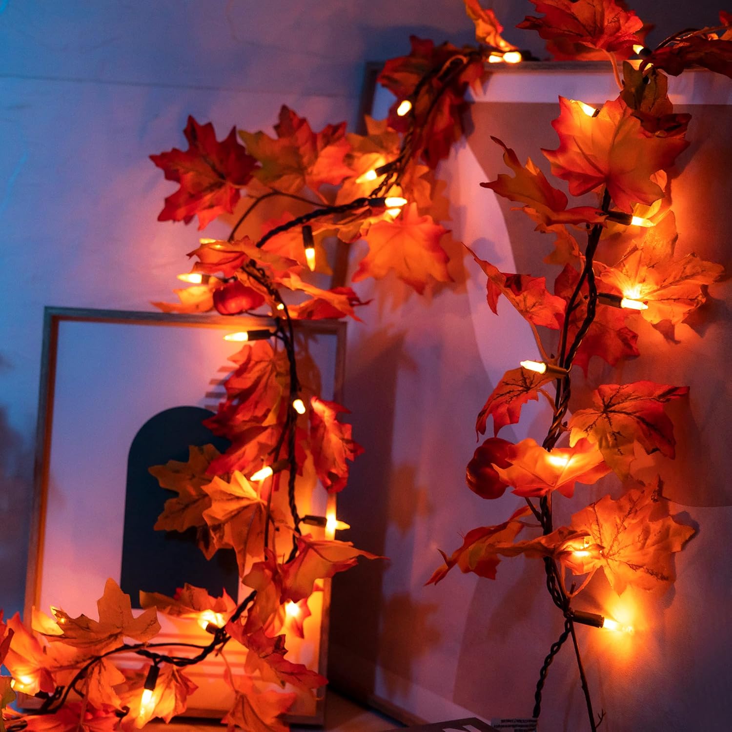 String Lights - GAGALIFE Maple Leaf String Lights - Fall Leaves Garland with Lights Thanksgiving Decorations, Fall Decor String Lights with 35 Incandescent Bulbs, Maple Garland for Home Mantel Indoor Outdoor