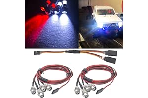 2Pack HIRCQOO 4LED RC Car LED Light Headlights Taillight Lighting with JR Y Cable Compatible with Traxxas HSP Tamiya Redcat RC4WD Axial HPI Kyosho Arrma 1/8 1/10 1/12 RC Car,2Red & 2White (5mm LEDs)