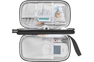 Elonbo Diabetic Supplies Storage Bag, Portable Glucose Meter Carrying Case, Insulin Pen and Medication Travel Case for Glucose Meters, Insulin Pen, Test Strips, Lancets, Syringe, Small Ice Pack, Black