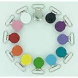 12 Starter Pack Enamel Round Face 1" Suspender Clips with Rectangle Inserts for Soother/Paci/Pacifier/Dummy/Bib/Toy Holder Clips