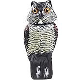 CTREE Owl Decoys to Scare Birds Away with Rotating Head,Natural Enemy Bird Deterrent Realistic Eyes & Waterproof Shape Fake Owl Scarecrow Bird Control