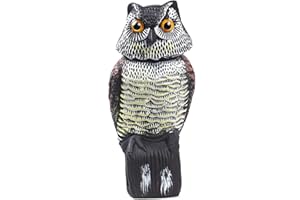 CTREE Owl Decoys to Scare Birds Away with Rotating Head,Natural Enemy Bird Deterrent Realistic Eyes & Waterproof Shape Fake Owl Scarecrow Bird Control